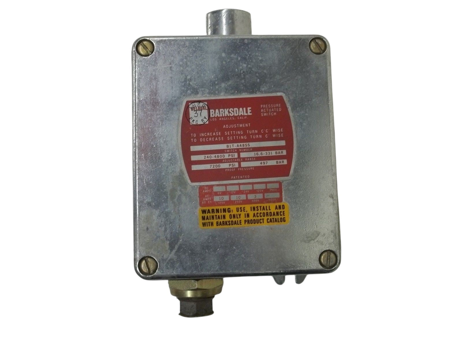 BARKSDALE B1T-A48SS PRESSURE ACTUATED SWITCH UNMP