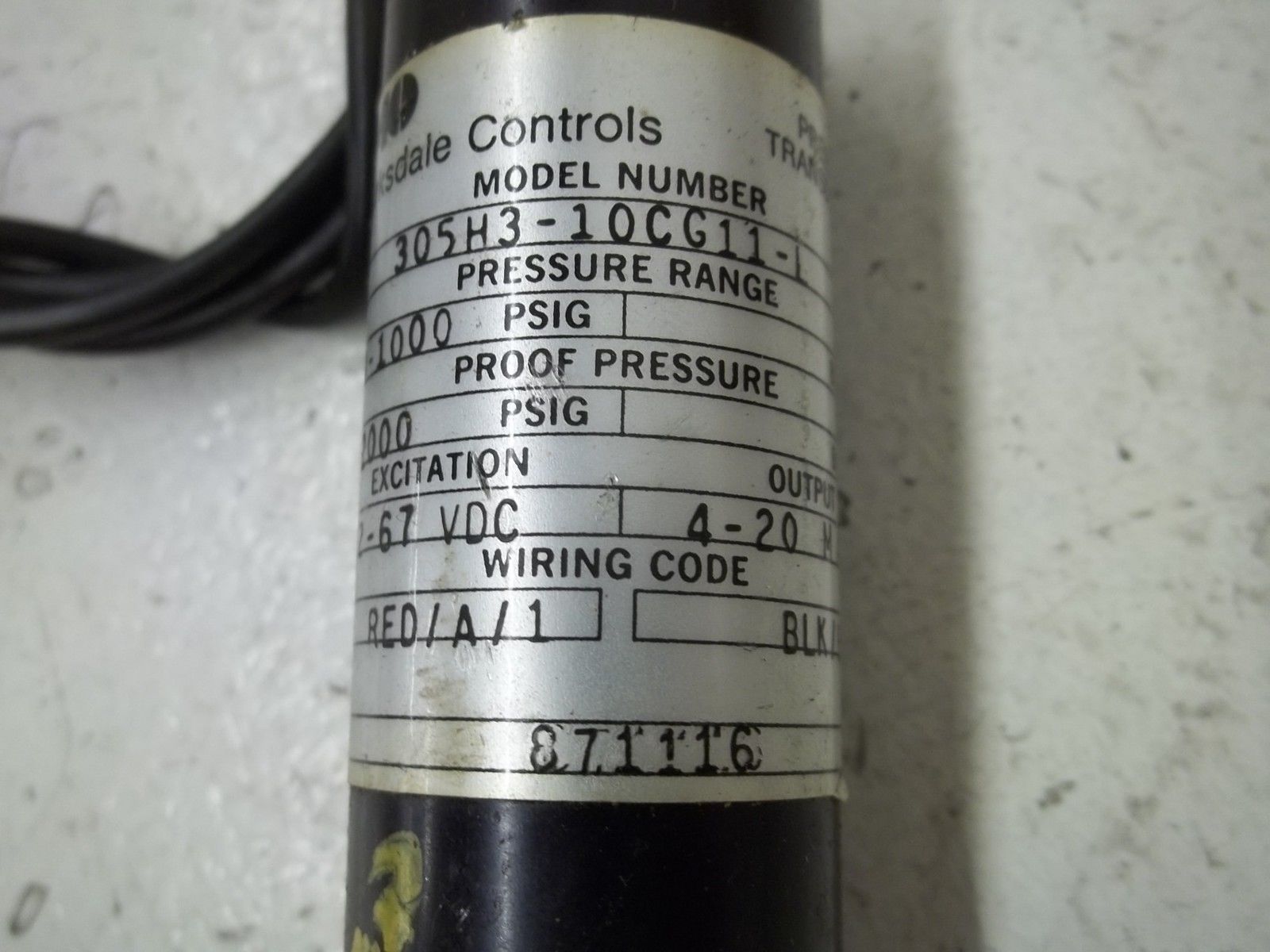 BARSKDALE 305H3-10CG11-L PRESSURE TRANSDUCER 0-1000PSI (AS PICTURED)UNMP