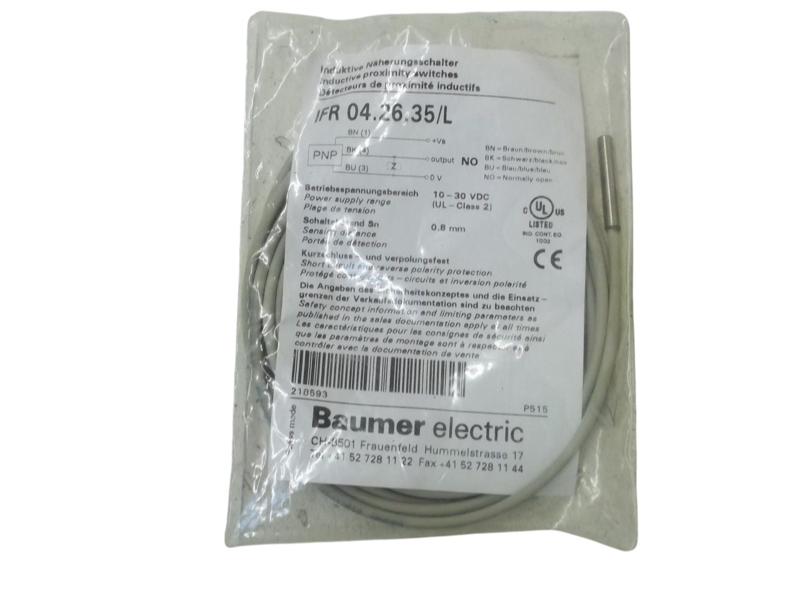BAUMER IFR 04.26.35/L INDUCTIVE PROXIMITY SWITCH NSMP