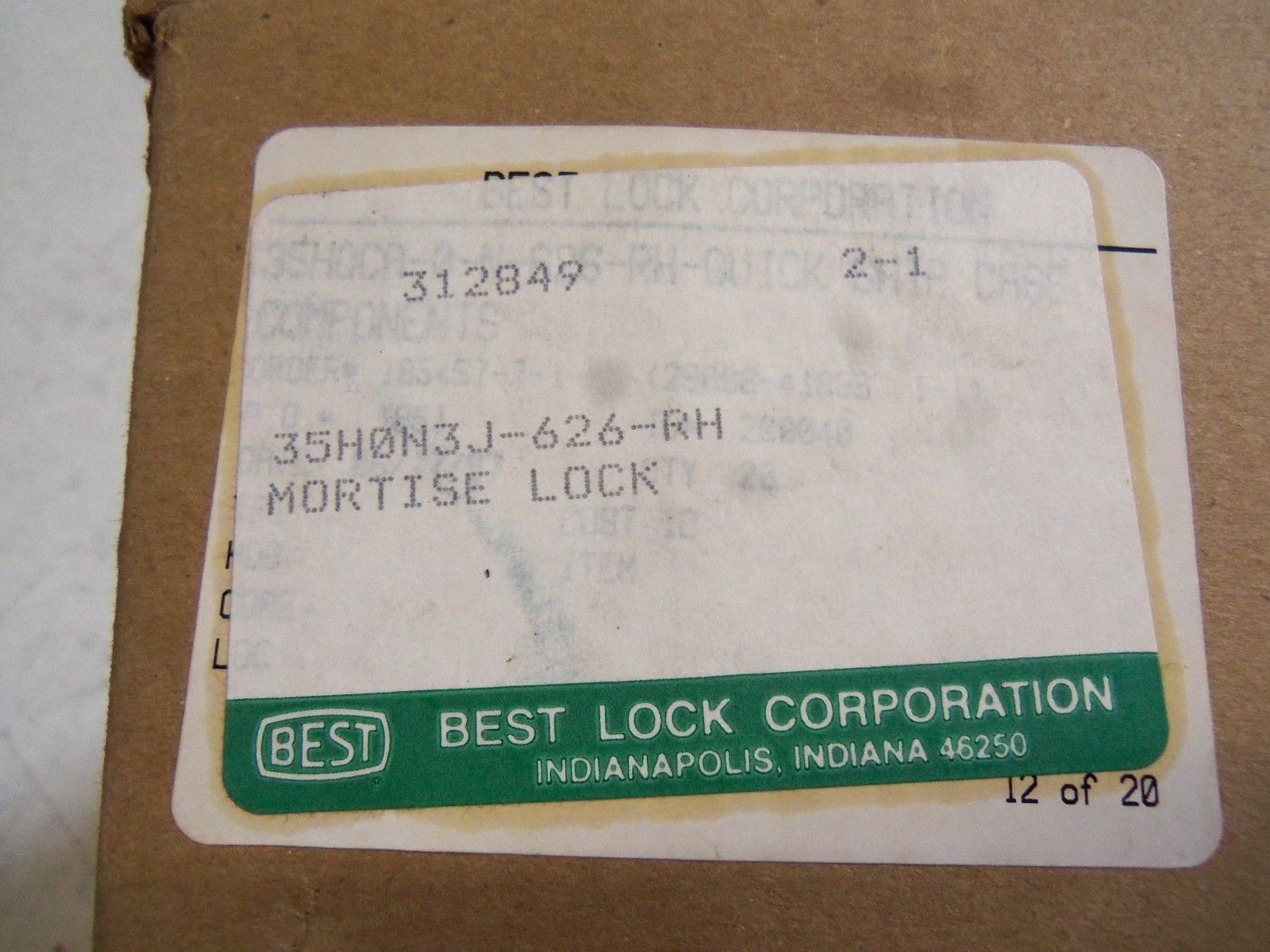 BEST LOCK CORPORATION 35H0N3J-626-RH NSMP