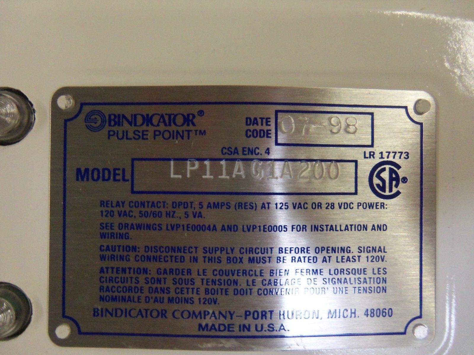 BINDICATOR LP11AG1A200 PULSE POINT NSMP