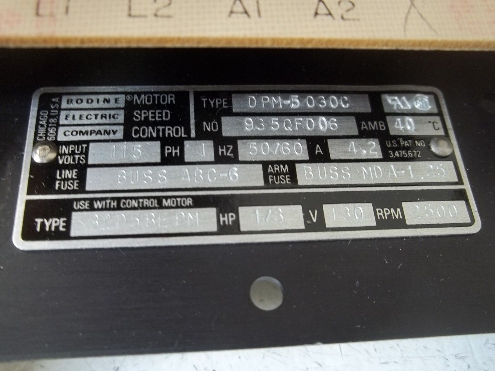 BODINE ELECTRIC COMPANY DPM-5030C MOTOR SPEED CONTROL UNMP