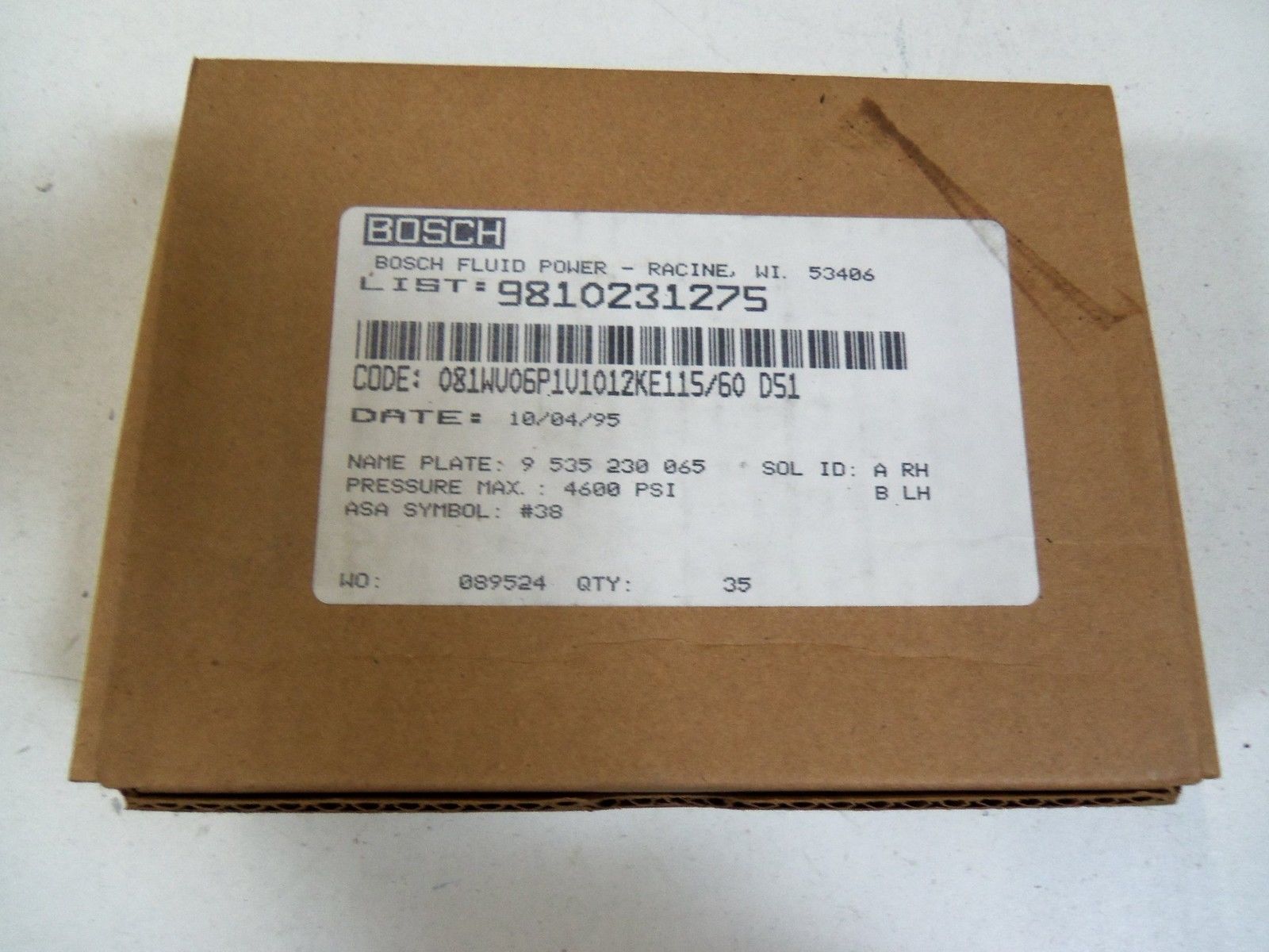 BOSCH FLUID POWER 9810231275 DIRECTIONAL CONTROL VALVE  *SEALED*