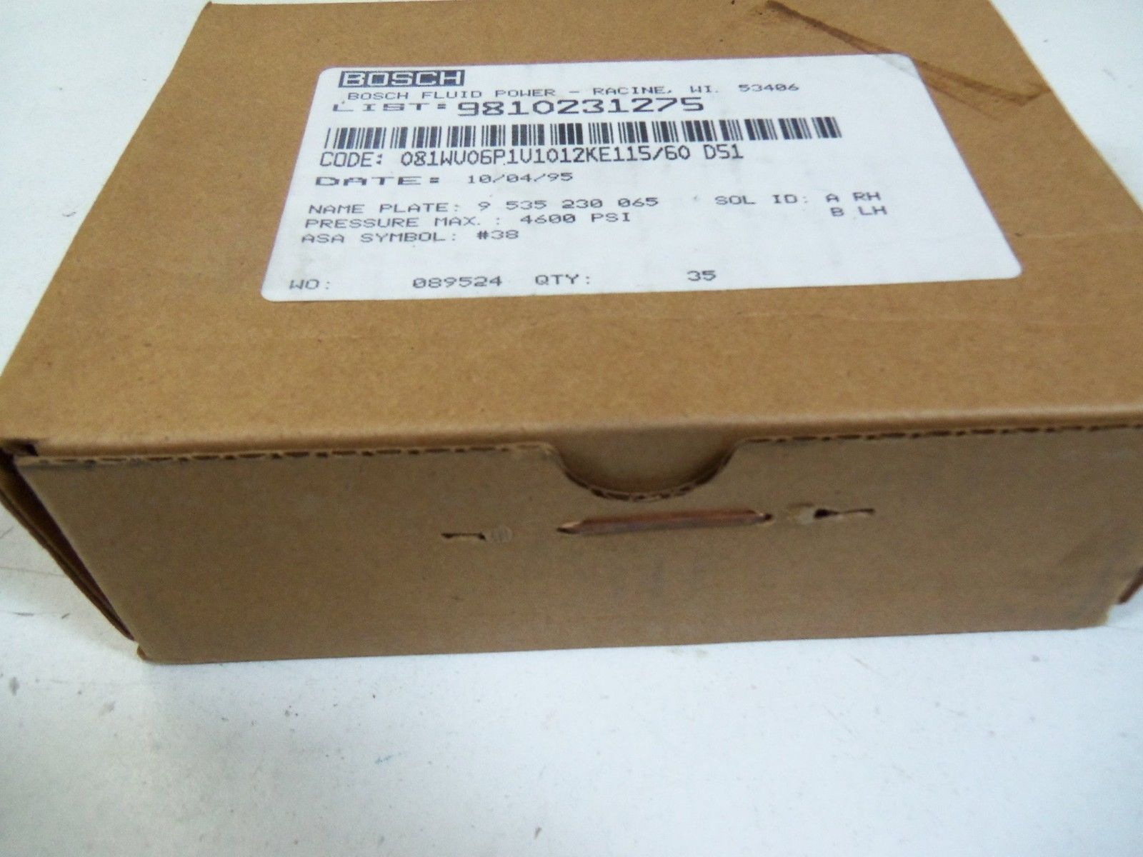 BOSCH FLUID POWER 9810231275 DIRECTIONAL CONTROL VALVE  *SEALED*