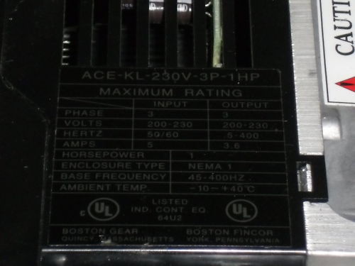 BOSTON GEAR ACE INVERTER ACE-KL-230V-3P-1HP UNMP