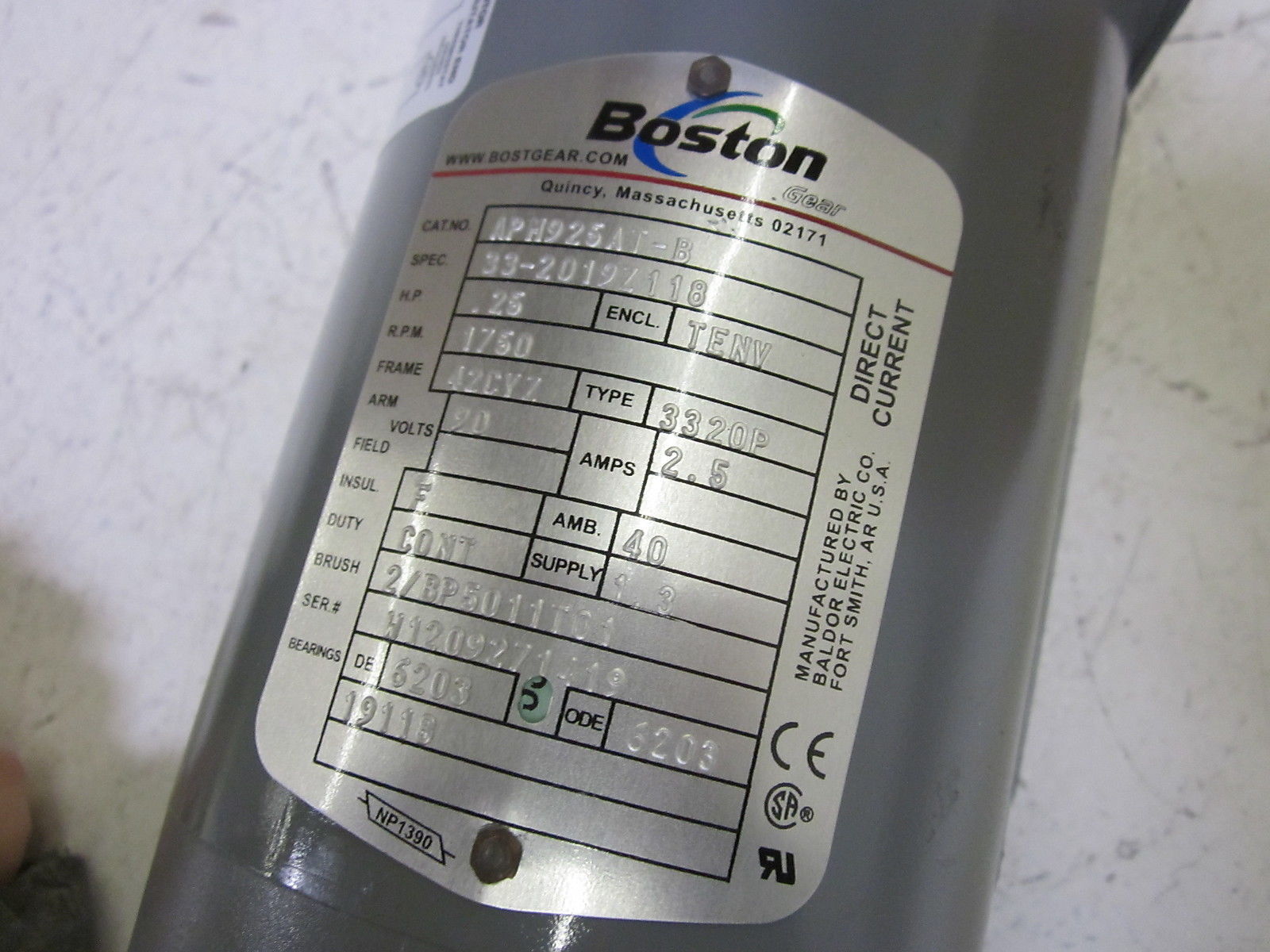 BOSTON GEAR APH925AT-B MOTOR .25 HP UNMP