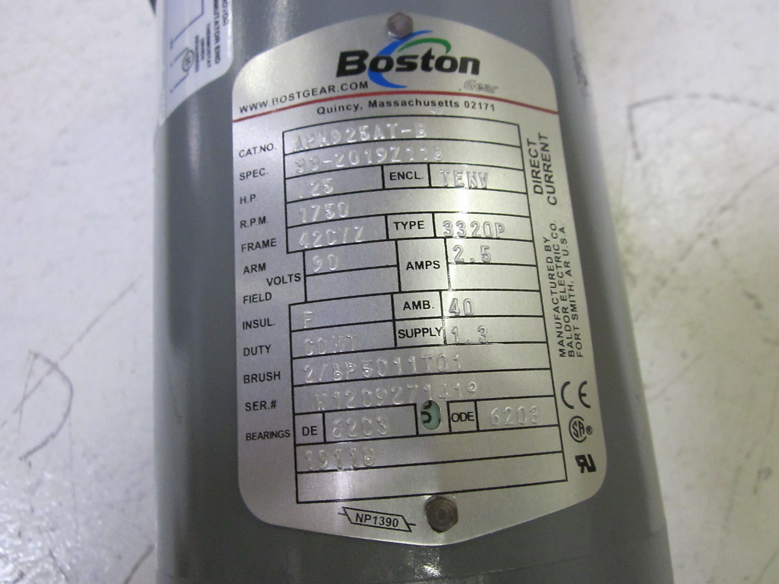 BOSTON GEAR APH925AT-B MOTOR .25 HP UNMP
