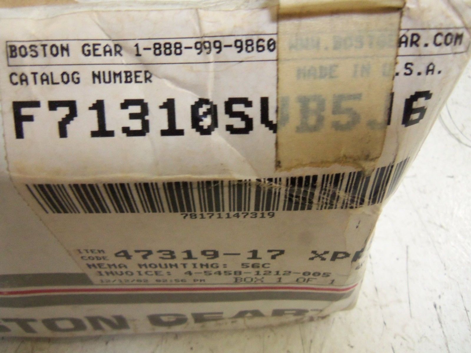 BOSTON GEAR F71310SVB5J6 GEAR REDUCER (RUST ON SHAFT) NSMP