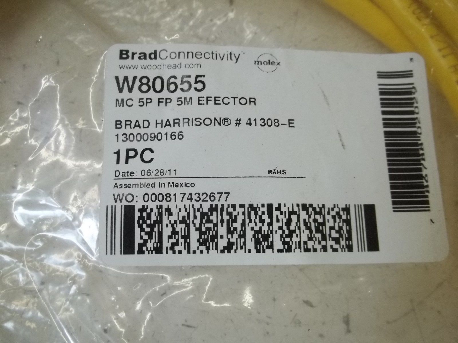 DANIEL WOODHEAD 41308-E W80655 FEMALE CORDSET * NEW IN FACTORY BAG *