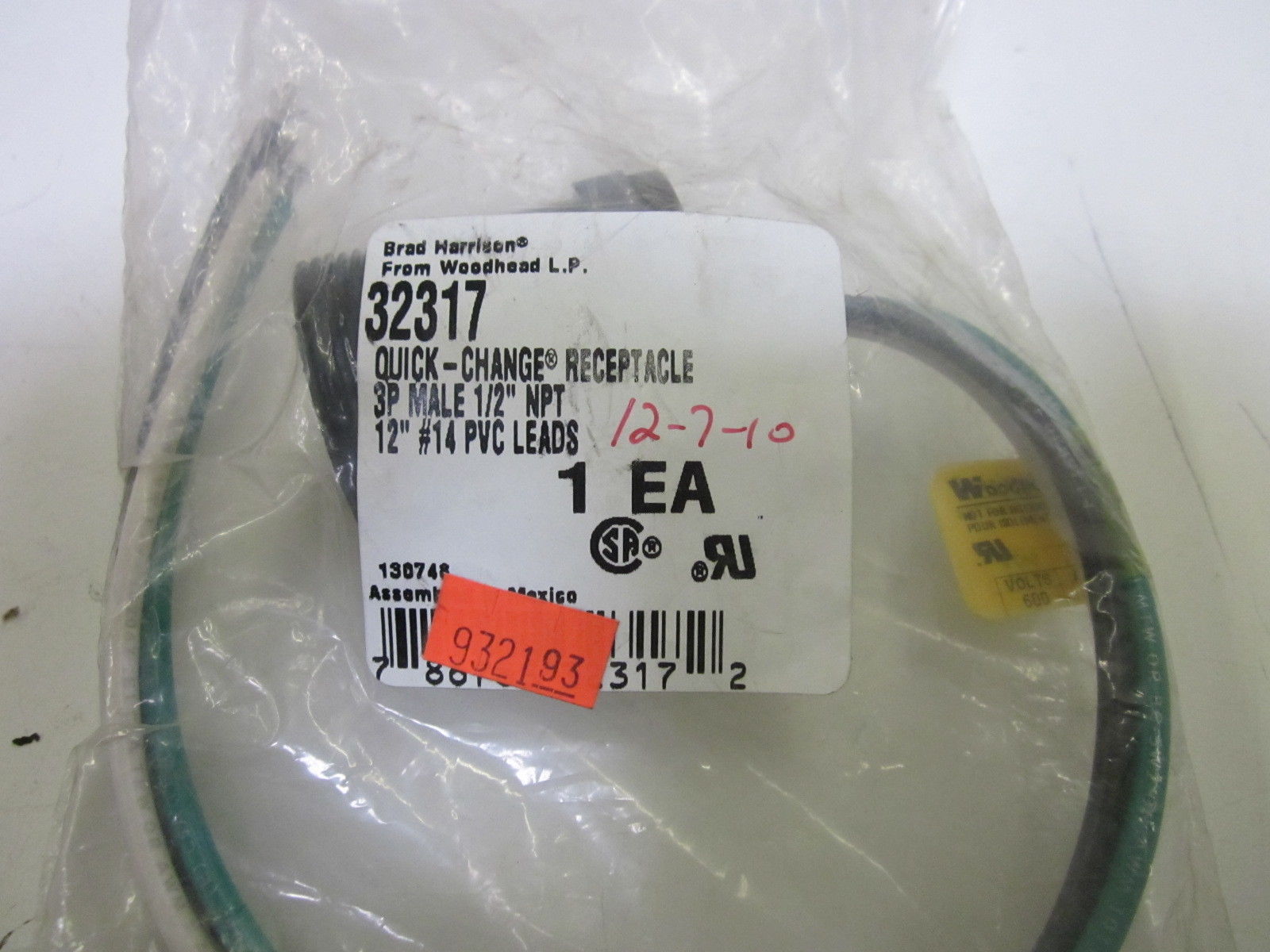 DANIEL WOODHEAD 32317 RECEPTACLE *NEW IN FACTORY BAG*