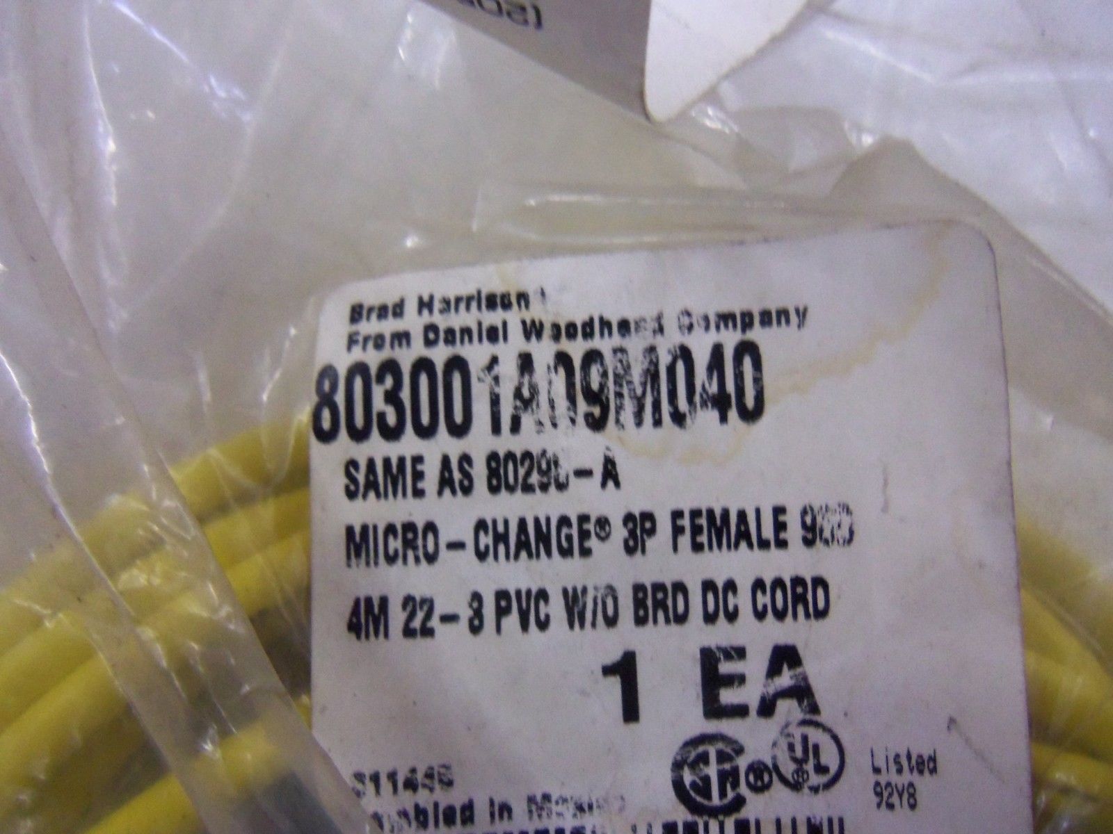 DANIEL WOODHEAD 80298-A 803001A09M040 CORDSET NSMP