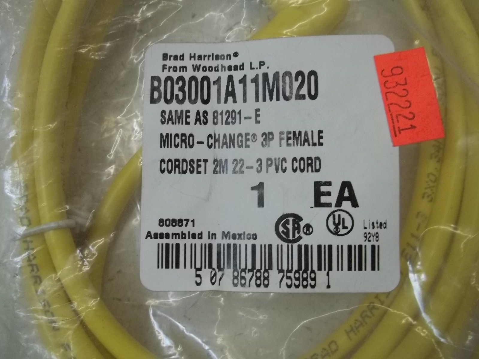 BRAD HARRISON B03001A11M020 CORDSET NSMP