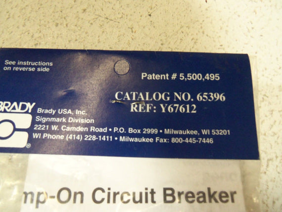 BRADY LOCKOUT 65396 CIRCUIT BREAKER LOCK-OUT *NEW IN FACTORY BAG*