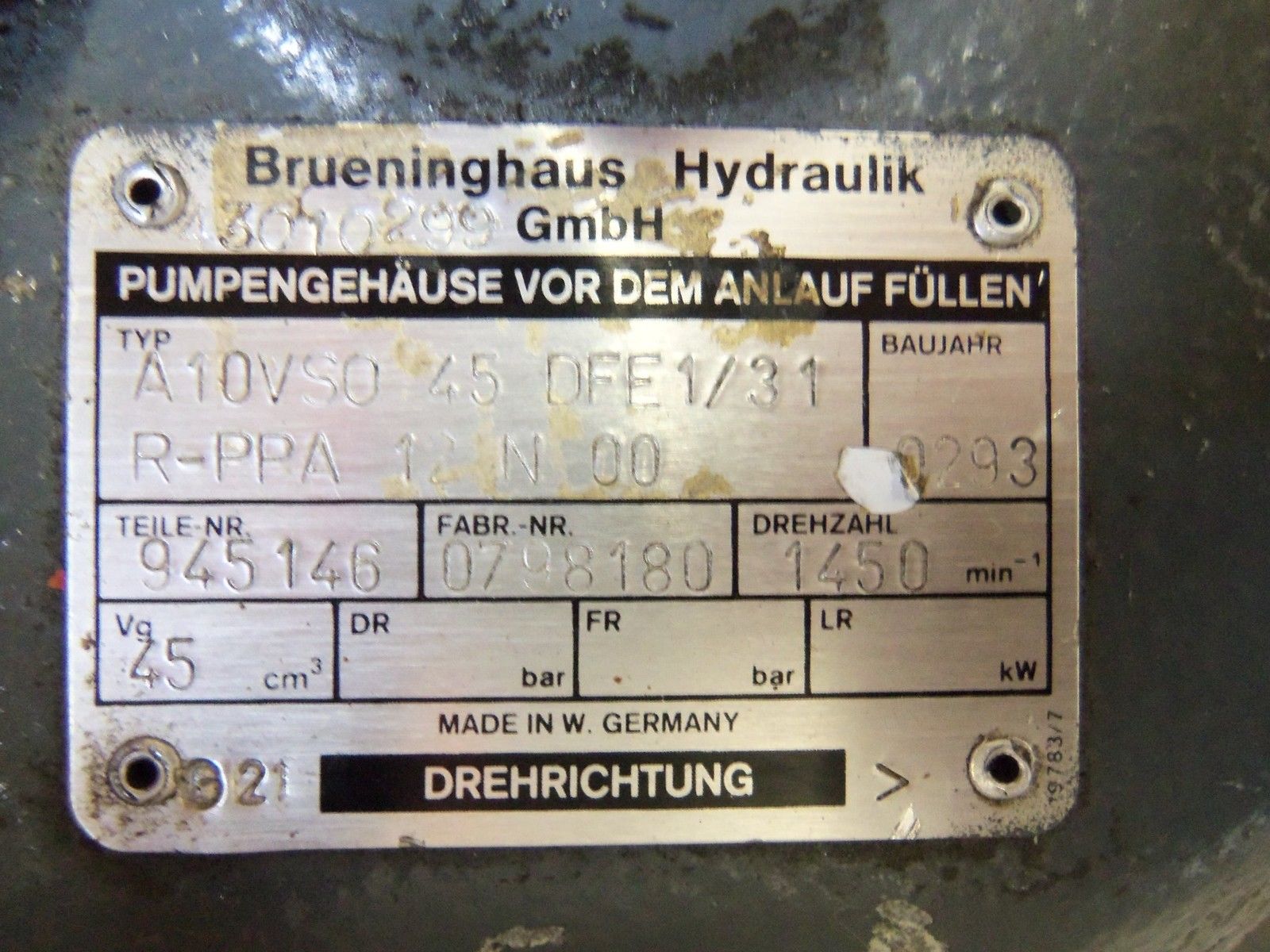 REXROTH BRUENIGHAUS A10VSO 45 DFE1/31 PUMP UNMP