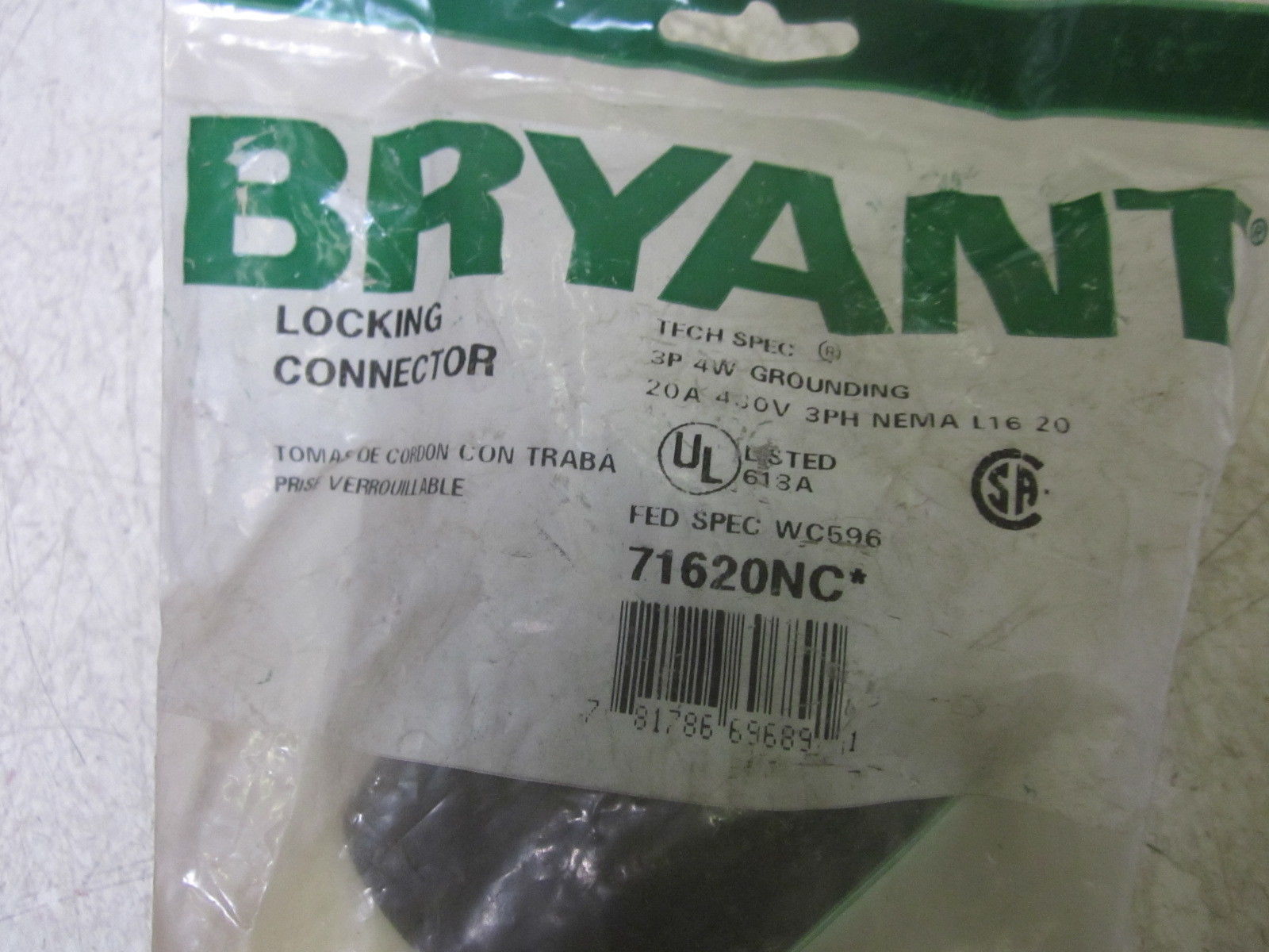 BRYANT 71620NC LOCKING CONNECTOR 20A 480V NSMP