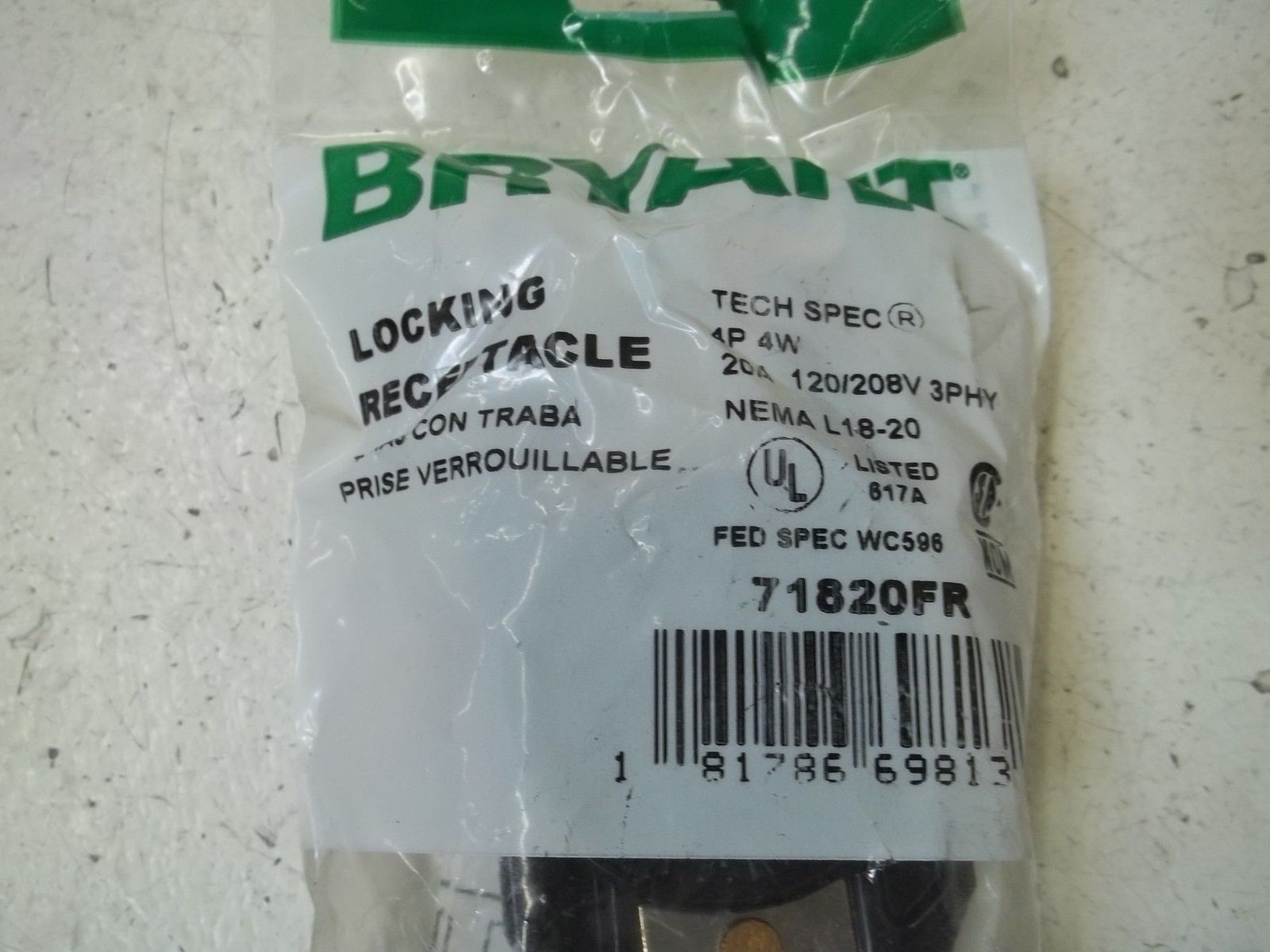 BRYANT 71820FR LOCKING RECEPTACLE NSMP