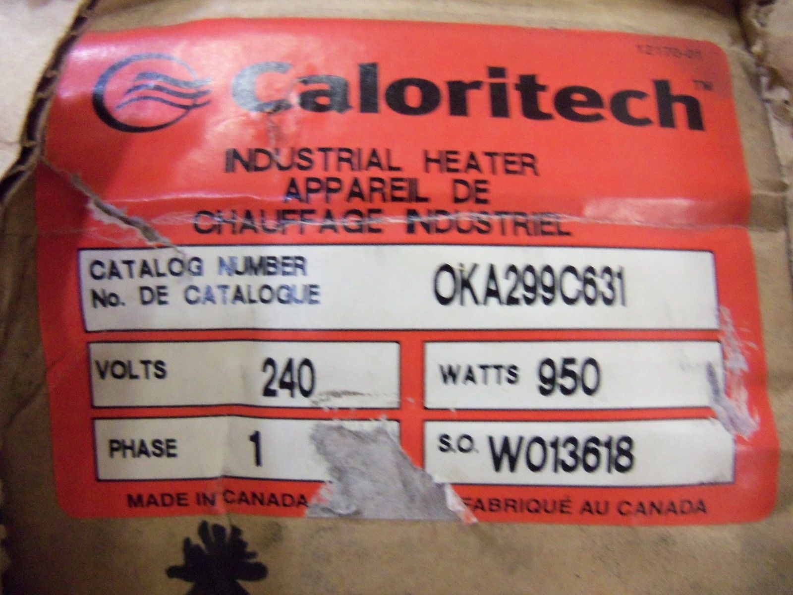 CALORITECH 0KA299C631 HEATER NSMP