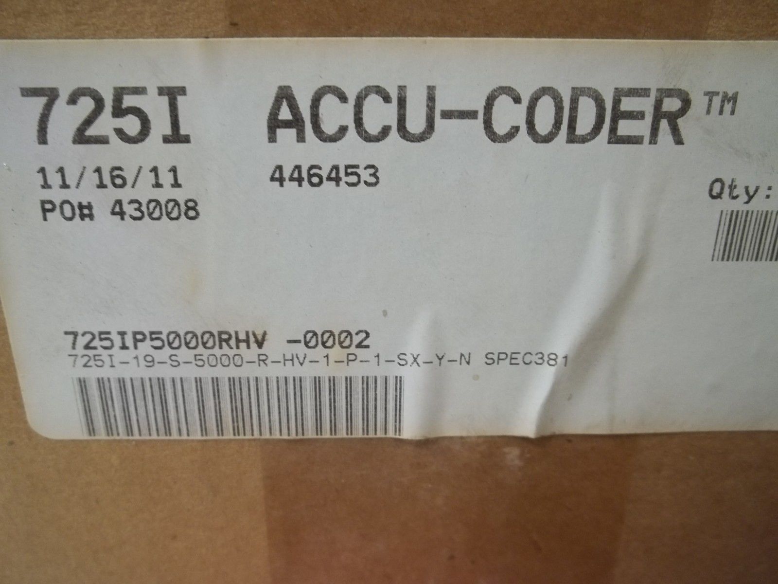 CAROTRON, INC. 725I-19-S-500-R-HV-1-P-1-SX-Y-N SPEC381 ACCU-CODERNSMP