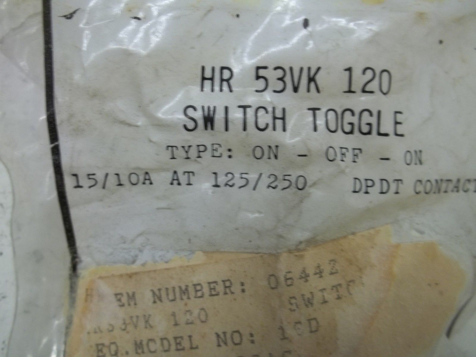 CARRIER CORP. HR53VK120 SWITCH TOGGLE NSMP