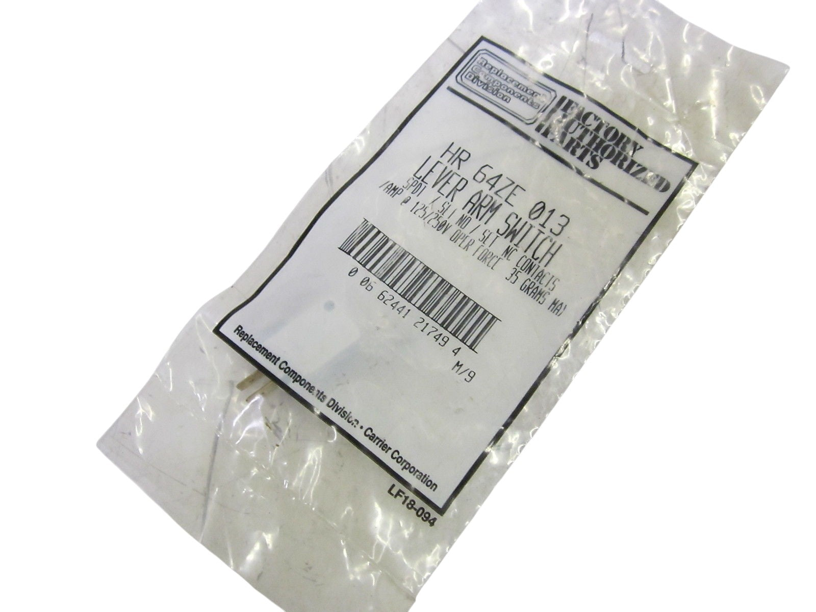 CARRIER CORP. HR 64ZE 013 LEVER ARM SWITCH 125/250V NSMP