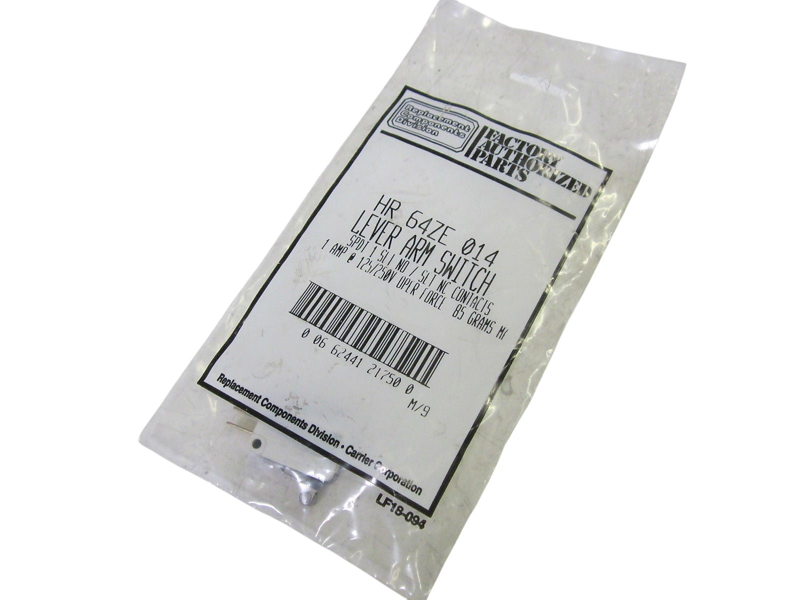 CARRIER CORP. HR 64ZE 014 LEVER ARM SWITCH 125/250V NSMP