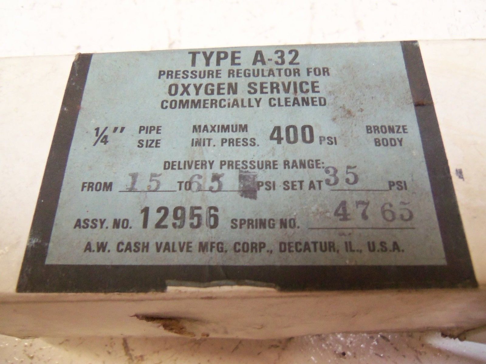 CASH A-32 PRESSURE REGULATOR UNMP