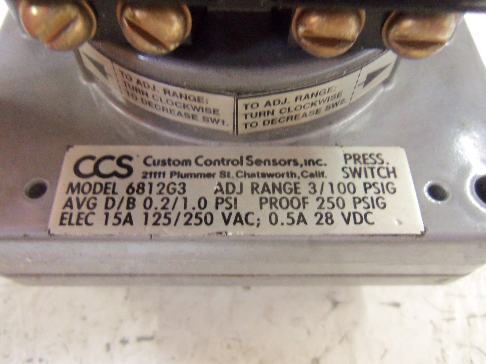 CCS 6812G3 DUAL-SNAP PRESSURE/TEMPERATURE - SWITCH UNMP