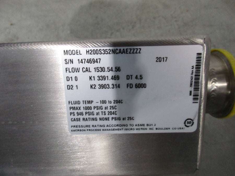 MICRO MOTION H200S352NCAAEZZZZ 1000PSI NSNP