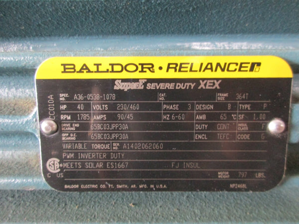 BALDOR A36-0538-1078 40HP 364T 230/460V 90/45A NSNP