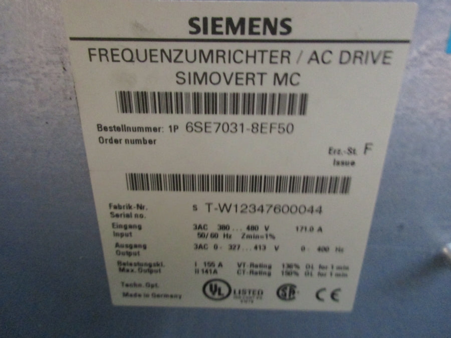 SIEMENS 6SE7031-8EF50 380-480V 171A NSMP