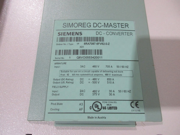 SIEMENS 6RA7087-6FV62-0-Z 460V 705A NSMP