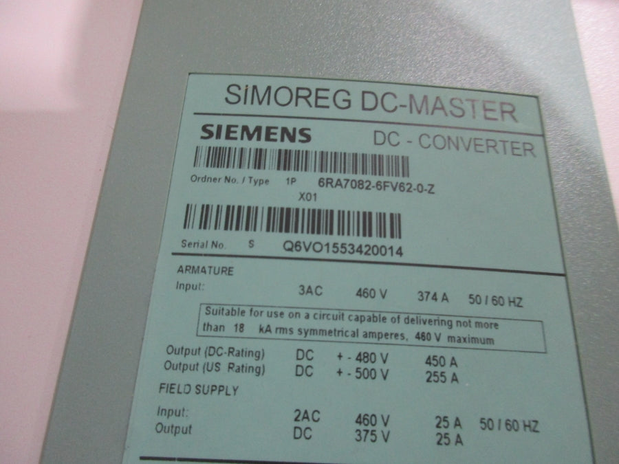 SIEMENS 6RA7082-6FV62-0-Z 460V 374A NSMP