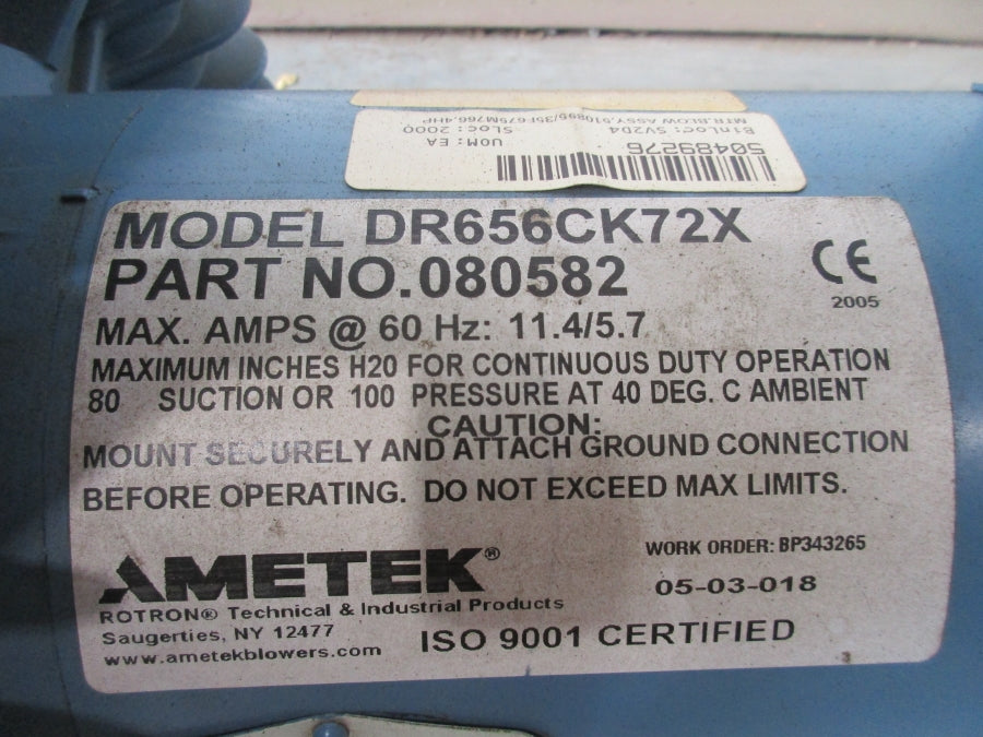 AMETEK DR656CK72X 080582 180-208/380-416V 7.4/3.7A NSNP