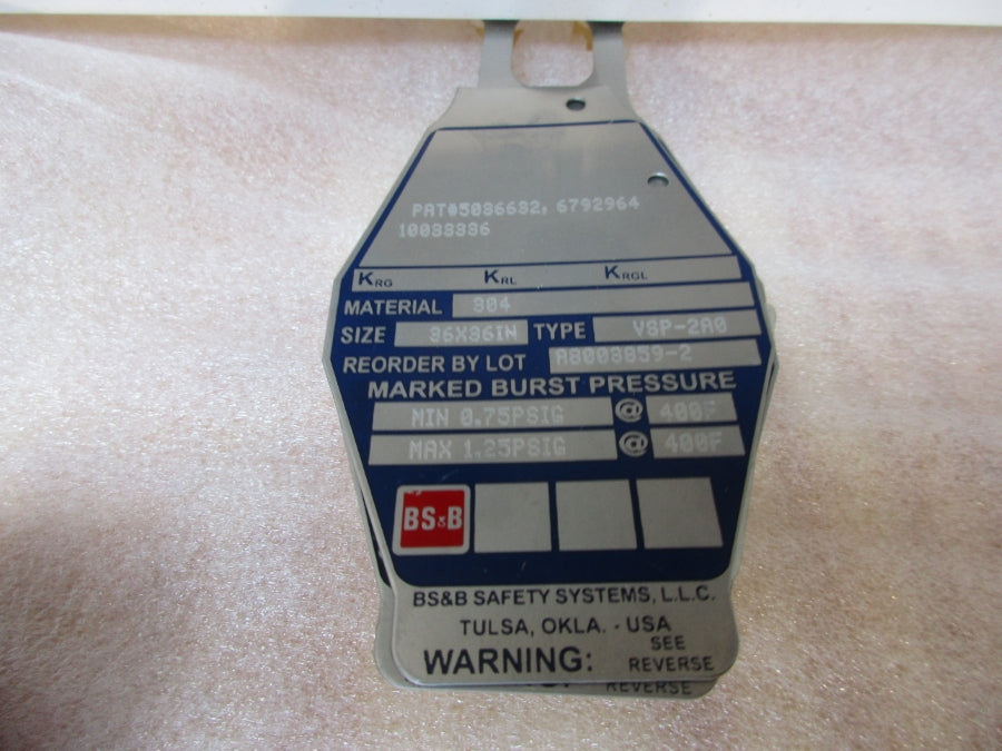 BS&B VSP-2A0  304SS 36X36IN 0.75-1.25PSI NSNP