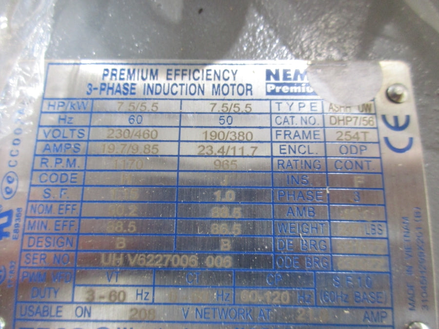 WESTINGHOUSE DGP7/56 7.5HP 230/460V 19.7/9.85A NSMP