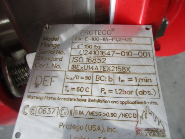 PROTEGO FLAME ARRESTER FA-E-100-IIA-P1.2-US 4" NSNP
