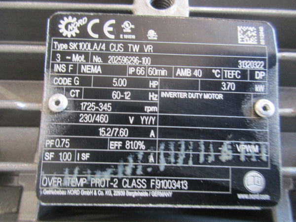 NORD SK90022.1-100LA/4CUSTW 230/460V 15.2/7.60A NSNP