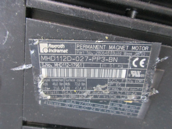 REXROTH INDRAMAT MHD112D-027-PP3-BN 280648 31.6A UNMP