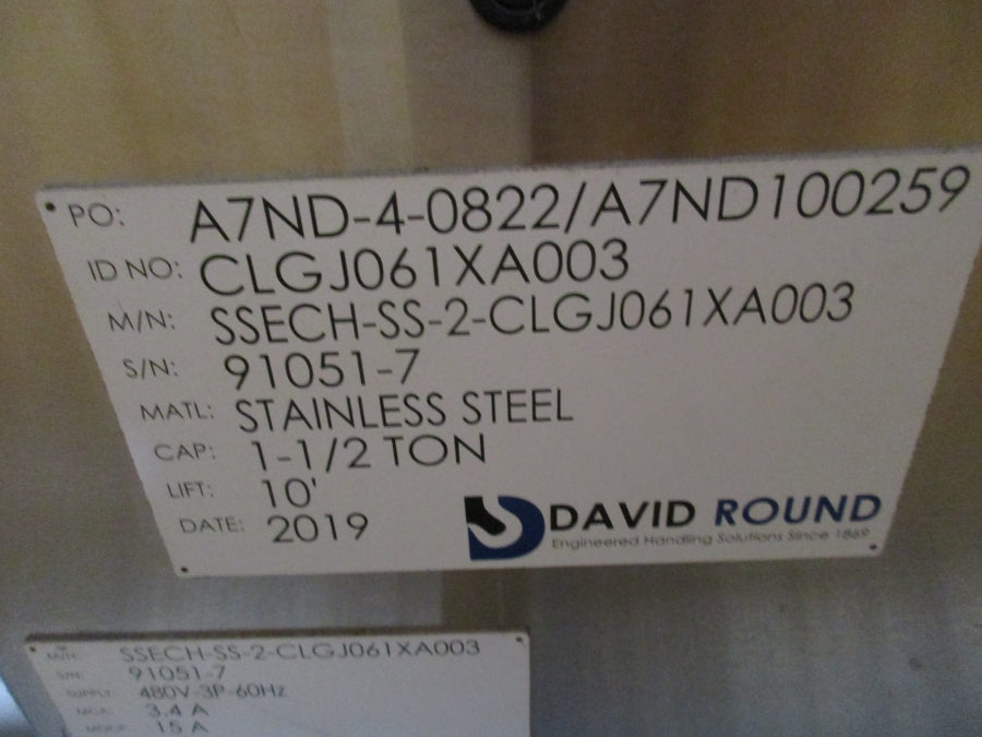DAVID ROUND SSECH-SS-2-CLGJ061XA003 1 1/2 TON CLGJ061XA003 480V 3.4A NSNP