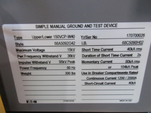 EATON 150VCP-W40 200A 66A5092G42 NSNP