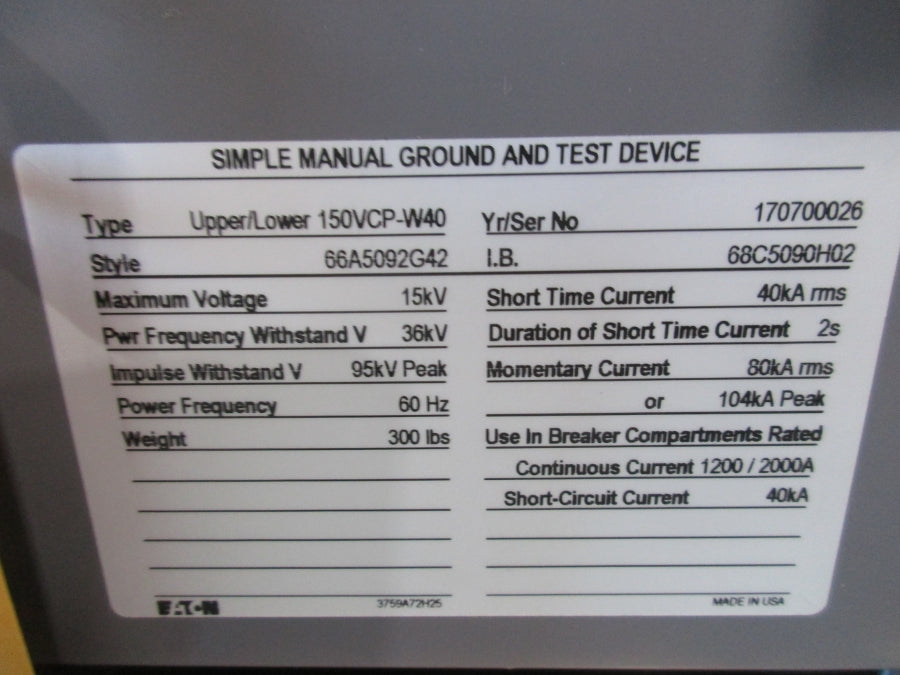 EATON 150VCP-W40 200A 66A5092G42 NSNP