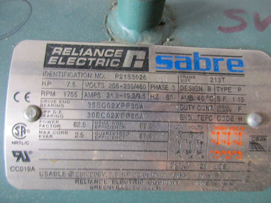 RELIANCE ELECTRIC P21S3026 208-230/460V 21.2-19.2/9.6A NSNP
