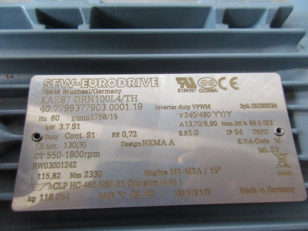 SEW-EURODRIVE KAZ87DRN100L4/TH 240/480V 13.7/6.9A NSNP