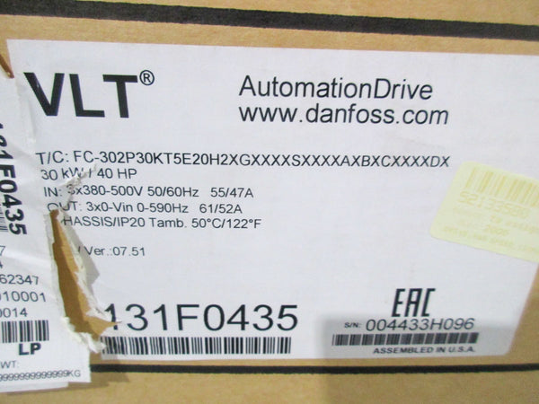 DANFOSS 121F0435 FC-302P30KT5E20H2XGXXXXSXXXXAXBXCXXXXDX 380-500V 55/47A NSFS