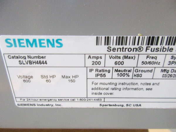 SIEMENS SLVBH4644 600V 200A NSMP