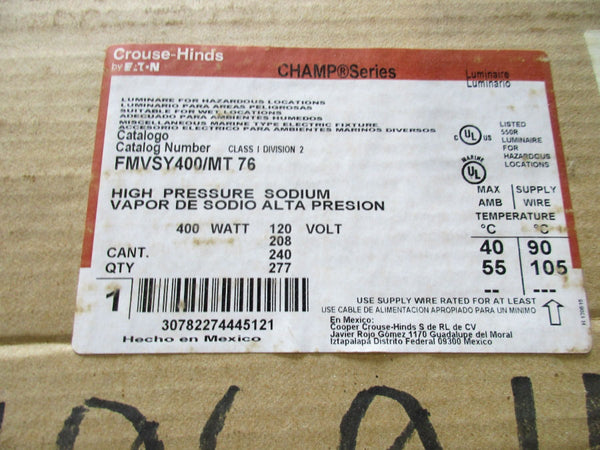 CROUSE-HINDS FMVSY400/MT76 120/208/240/27V 3.8/2.2/1.9/1.7A NSMP