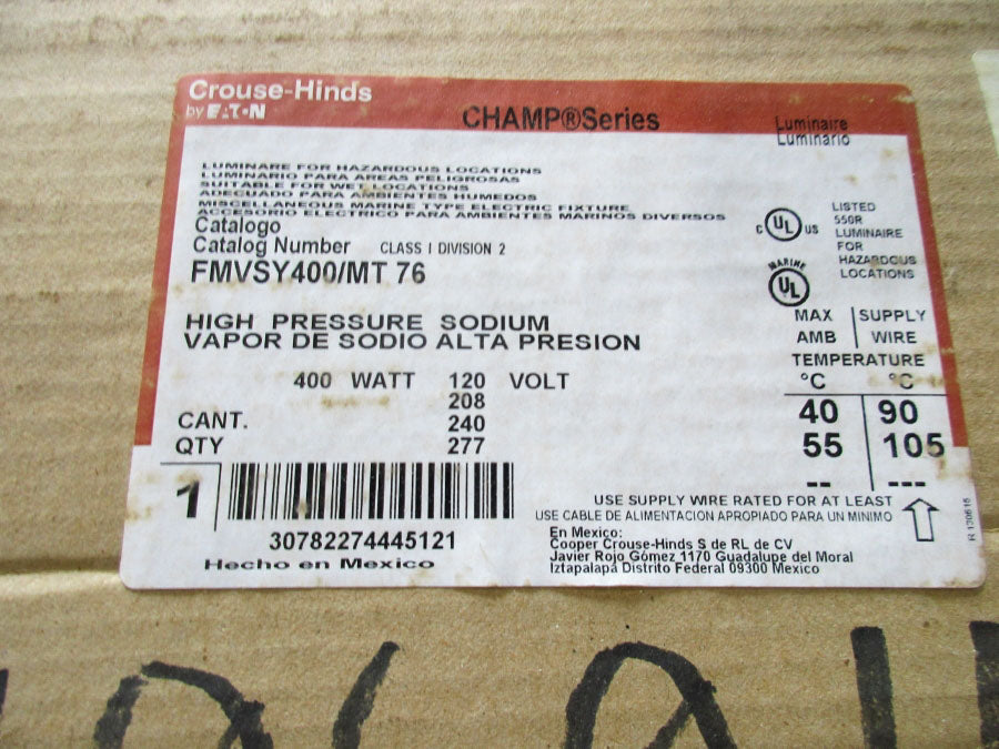 CROUSE-HINDS FMVSY400/MT76 120/208/240/27V 3.8/2.2/1.9/1.7A NSMP