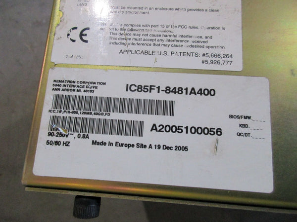 NEMATRON IC85F1-8481A400 90-250V 0.8A UNMP