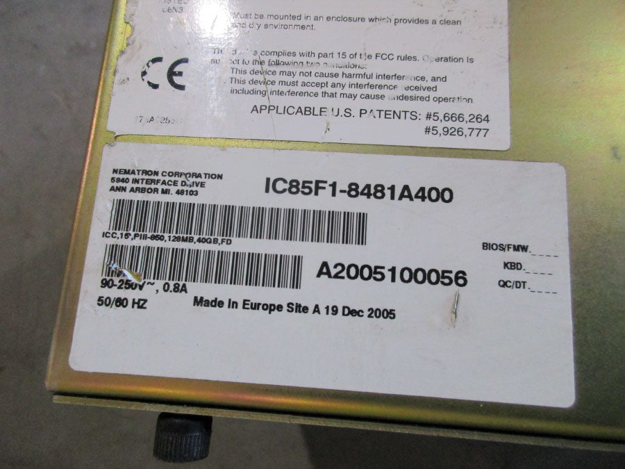 NEMATRON IC85F1-8481A400 90-250V 0.8A UNMP