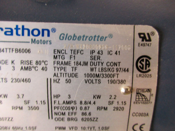 MARATHON SWH184TTFB6006 GT3112 230/460V 11.6/5.8A NSNP
